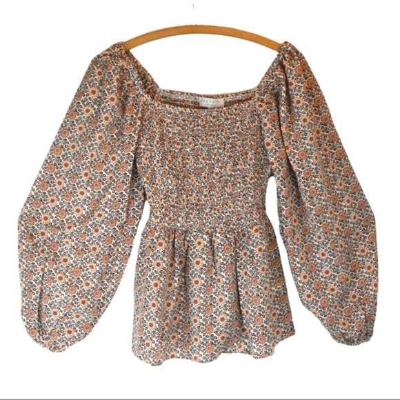 NWT Haydin LA Puff Long Sleeve Smocked Babydoll Top, Square Neck Size Small - Picture 7 of 7